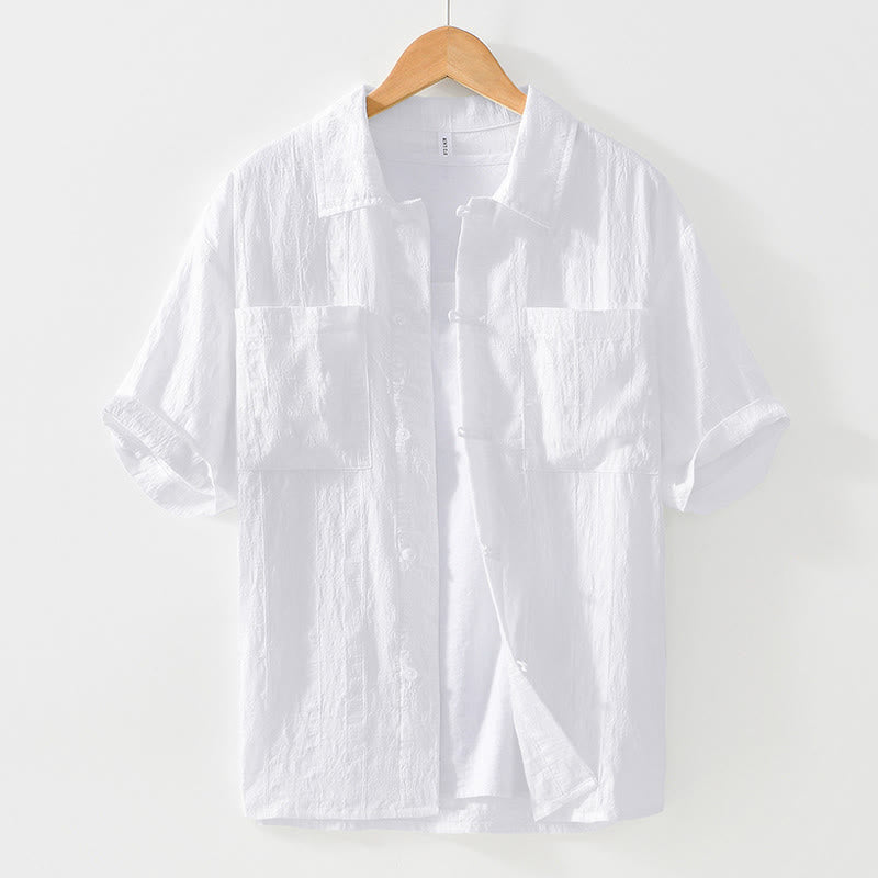 Buddha Stones Summer Short Sleeve Buttons Men's Shirt With Two Pockets