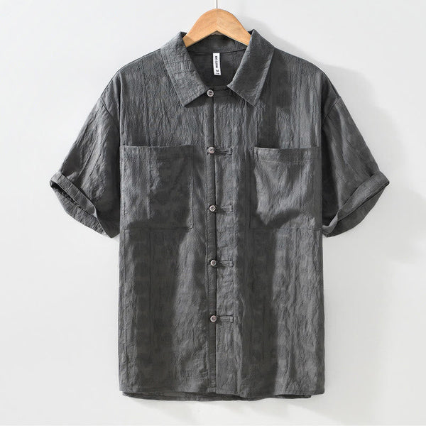Buddha Stones Summer Short Sleeve Buttons Men's Shirt With Two Pockets