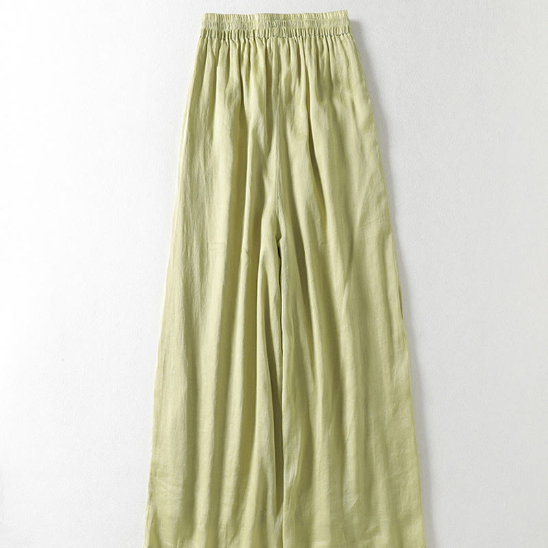 Buddha Stones Casual Drawstring Cotton Linen Ankle-Length Women's Wide Leg Pants With Pockets