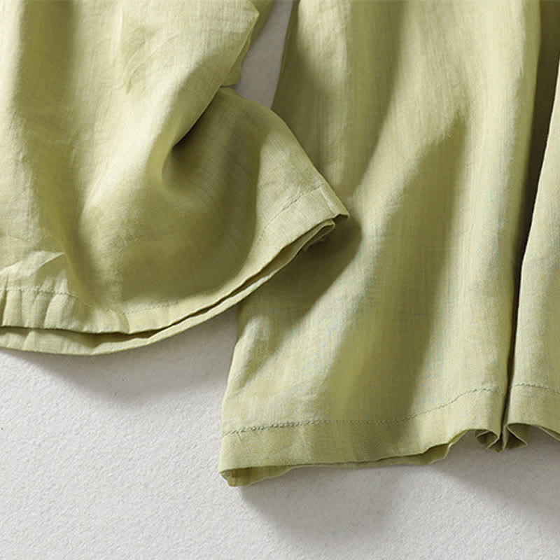 Buddha Stones Casual Drawstring Cotton Linen Ankle-Length Women's Wide Leg Pants With Pockets