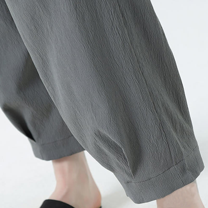 Buddha Stones 2Pcs Solid Frog-Button Three Quarter Sleeve Shirt Pants Men's Set