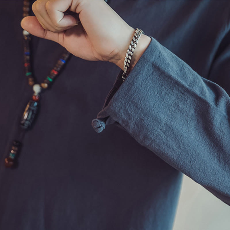 Buddha Stones 2Pcs Cotton Shirt Ankle-Length Pants With Pockets Men's Meditation Cloth Set