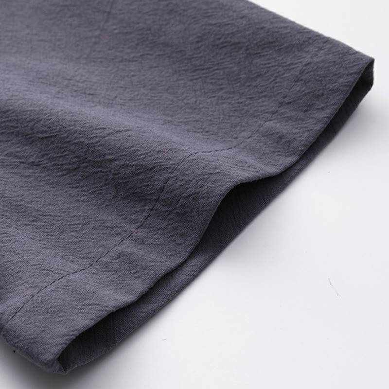 Buddha Stones 2Pcs Chinese Characters Crane Cotton Shirt Pants With Pockets Men's Meditation Cloth Set