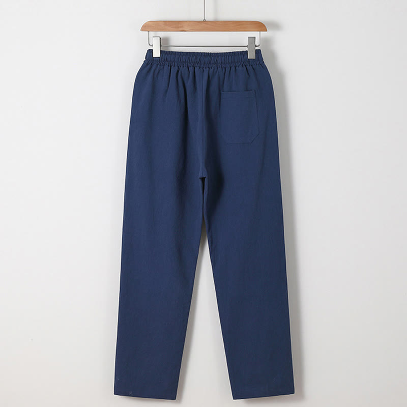 Buddha Stones 2Pcs Chinese Characters Crane Cotton Shirt Pants With Pockets Men's Meditation Cloth Set