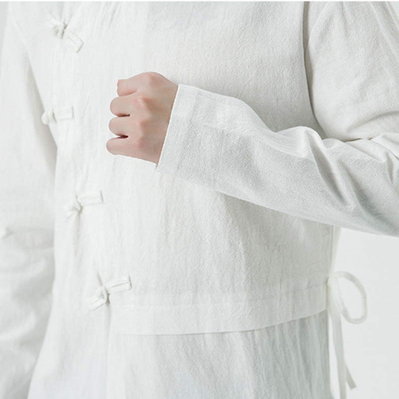 Buddha Stones Vintage Chinese Frog-Button Cotton Long Sleeve Men's Shirt