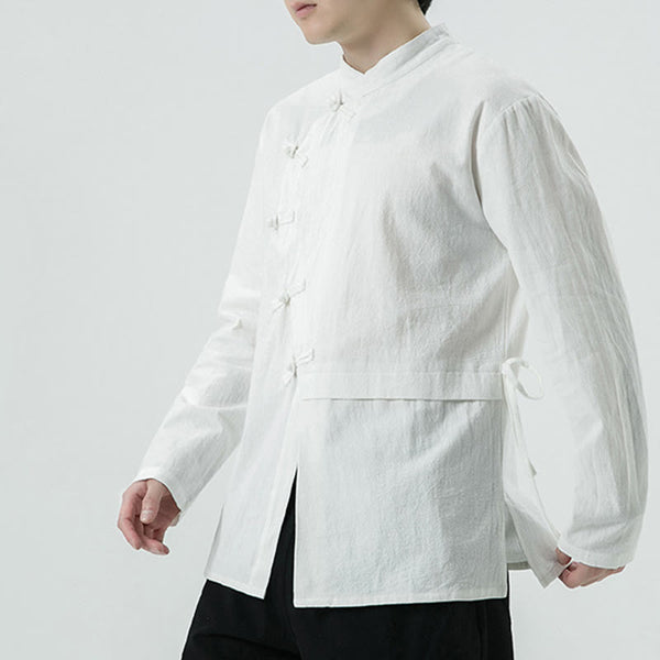 Buddha Stones Vintage Chinese Frog-Button Cotton Long Sleeve Men's Shirt