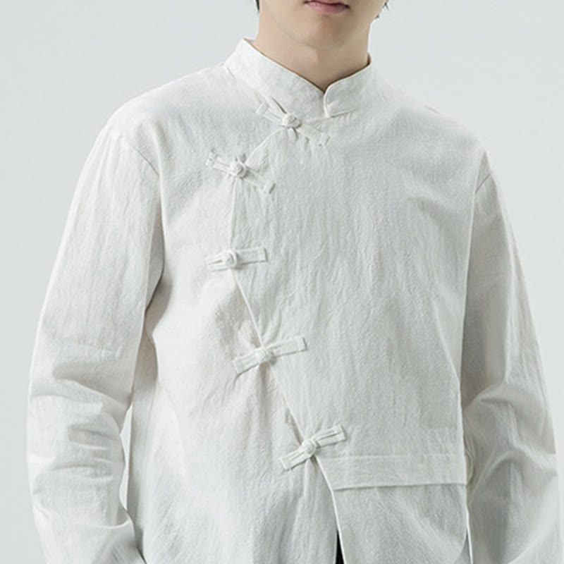 Buddha Stones Vintage Chinese Frog-Button Cotton Long Sleeve Men's Shirt