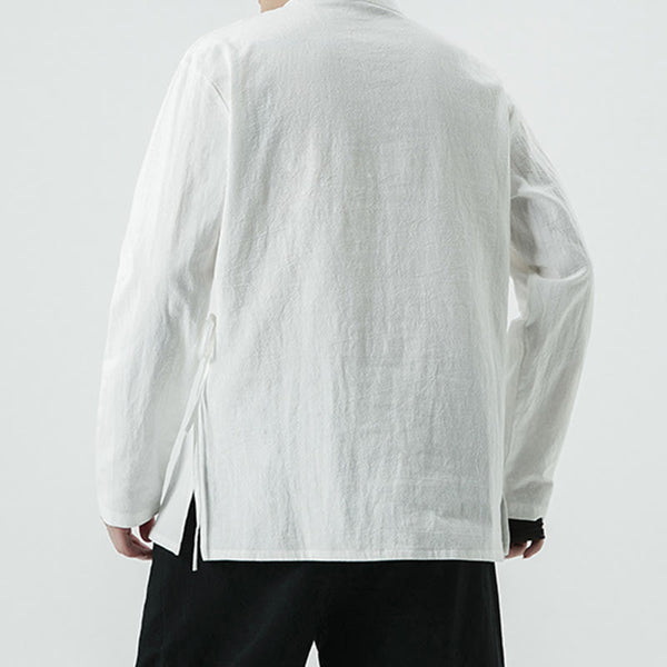 Buddha Stones Vintage Chinese Frog-Button Cotton Long Sleeve Men's Shirt