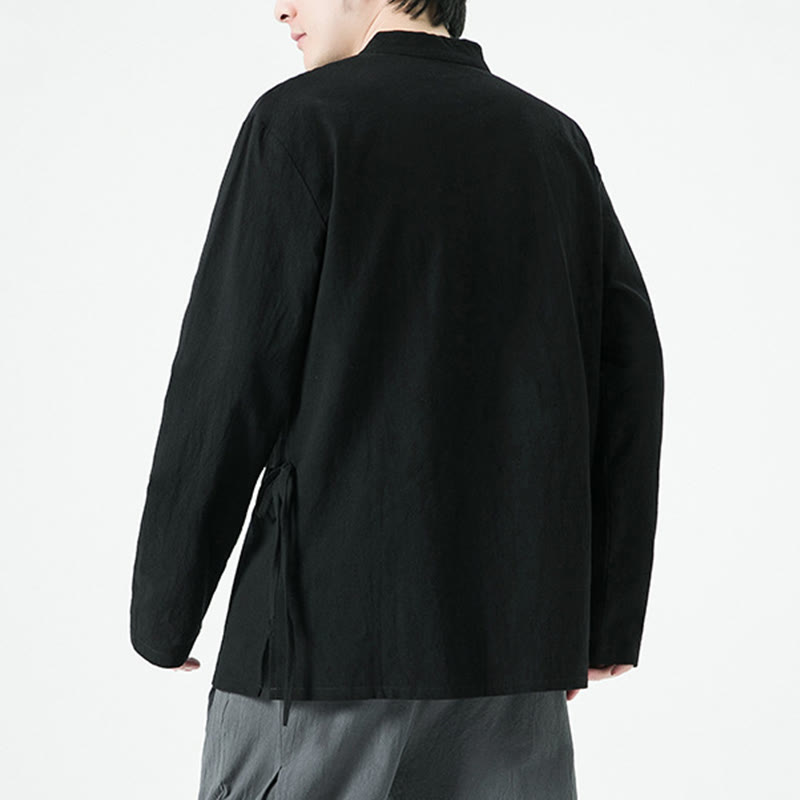 Buddha Stones Vintage Chinese Frog-Button Cotton Long Sleeve Men's Shirt