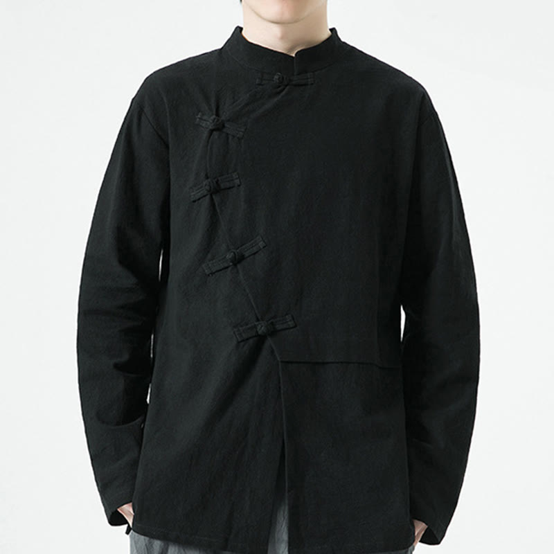 Buddha Stones Vintage Chinese Frog-Button Cotton Long Sleeve Men's Shirt