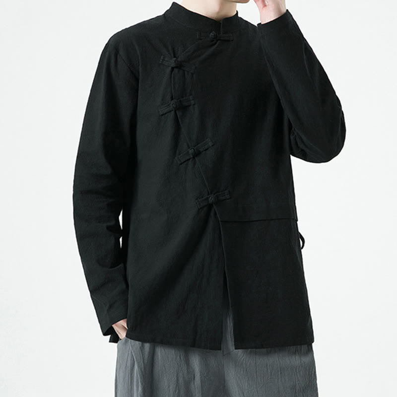 Buddha Stones Vintage Chinese Frog-Button Cotton Long Sleeve Men's Shirt