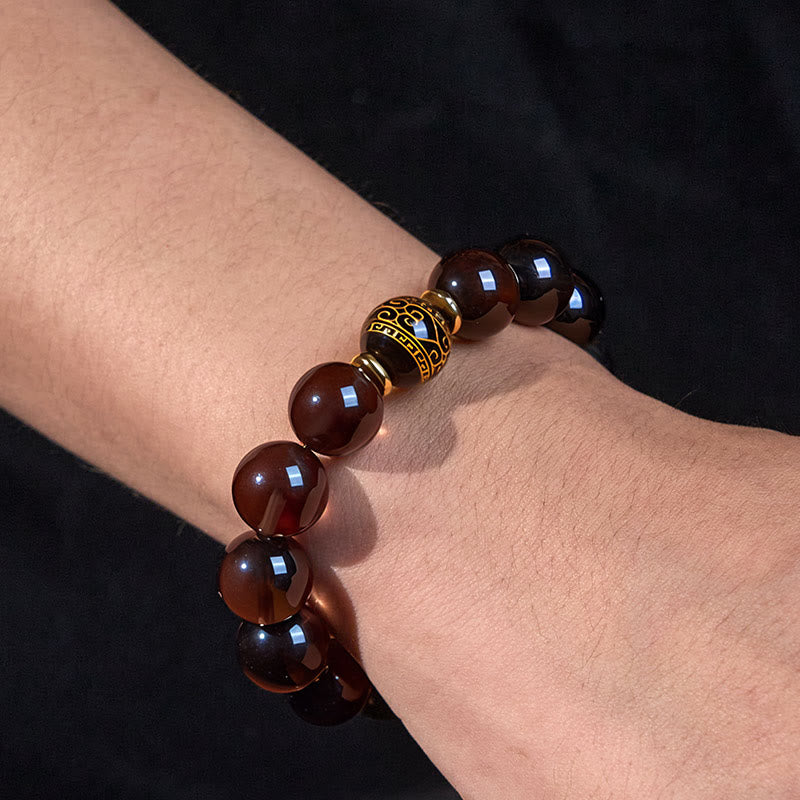 Buddha Stones Ice Obsidian Gold-stamped Sanskrit Courage Bracelet