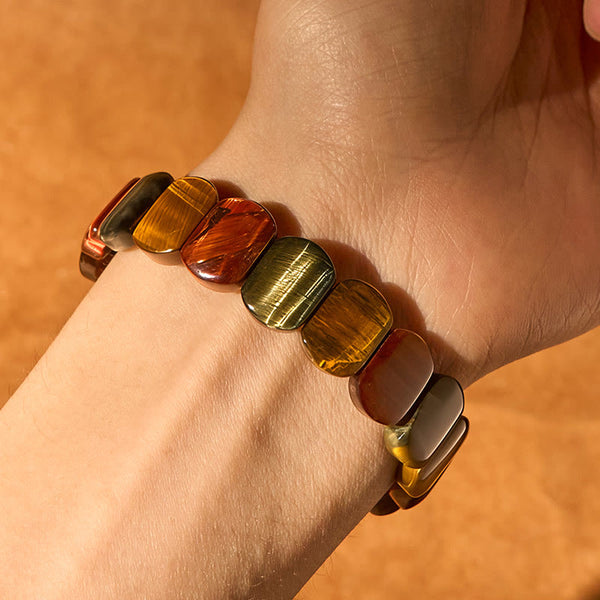 Buddha Stones Natural Colored Tiger Eye Oval Beads Strength Bracelet