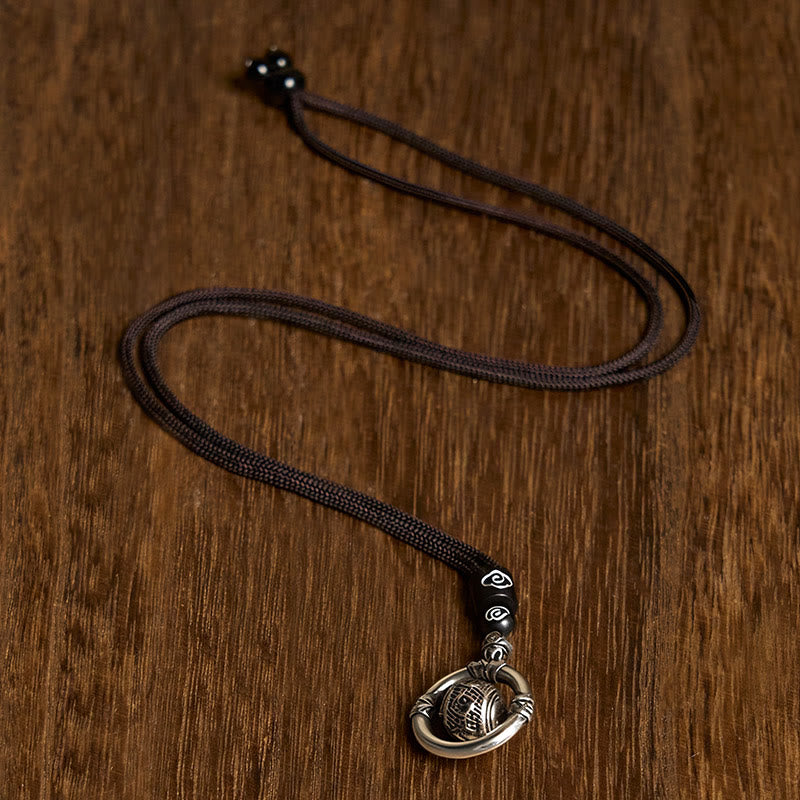 Buddha Stones Om Mani Padme Hum Copper Plated Silver Wealth Rotating Necklace Pendant