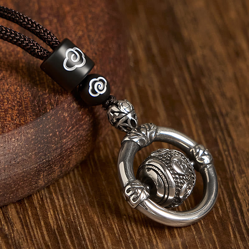 Buddha Stones Om Mani Padme Hum Copper Plated Silver Wealth Rotating Necklace Pendant