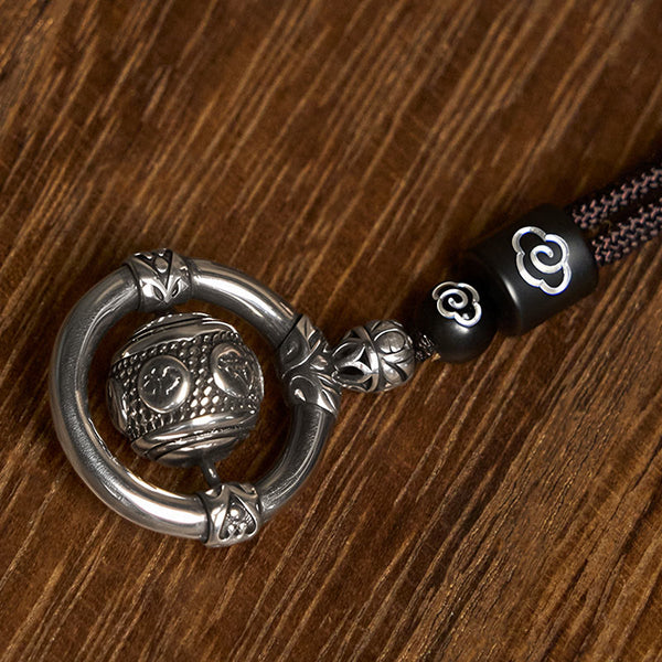 Buddha Stones Om Mani Padme Hum Copper Plated Silver Wealth Rotating Necklace Pendant