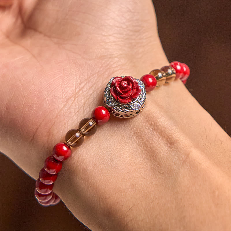 FREE Today: Calm Blessing Cinnabar Angora Red Shell Pearl Rose Petals Bracelet