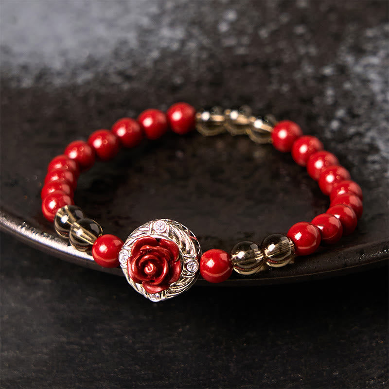 FREE Today: Calm Blessing Cinnabar Angora Red Shell Pearl Rose Petals Bracelet