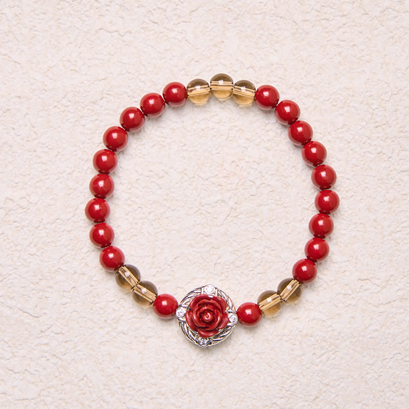 FREE Today: Calm Blessing Cinnabar Angora Red Shell Pearl Rose Petals Bracelet