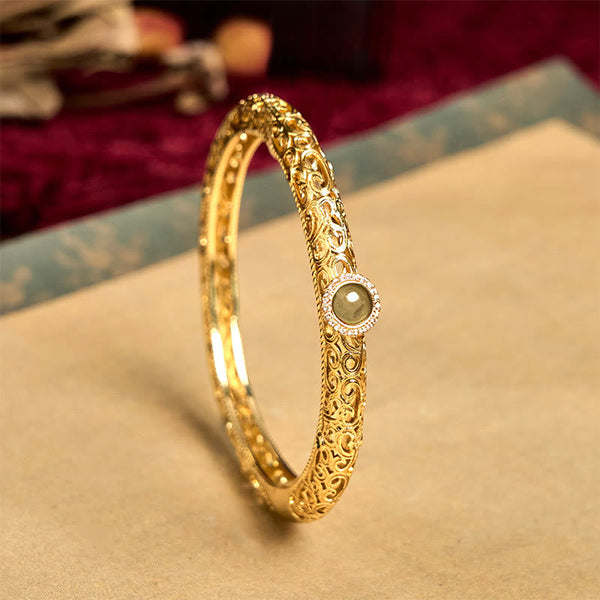 Buddha Stones Cloud Pattern Jade Copper Luck Bracelet Bangle 2.36 IN (60 MM)