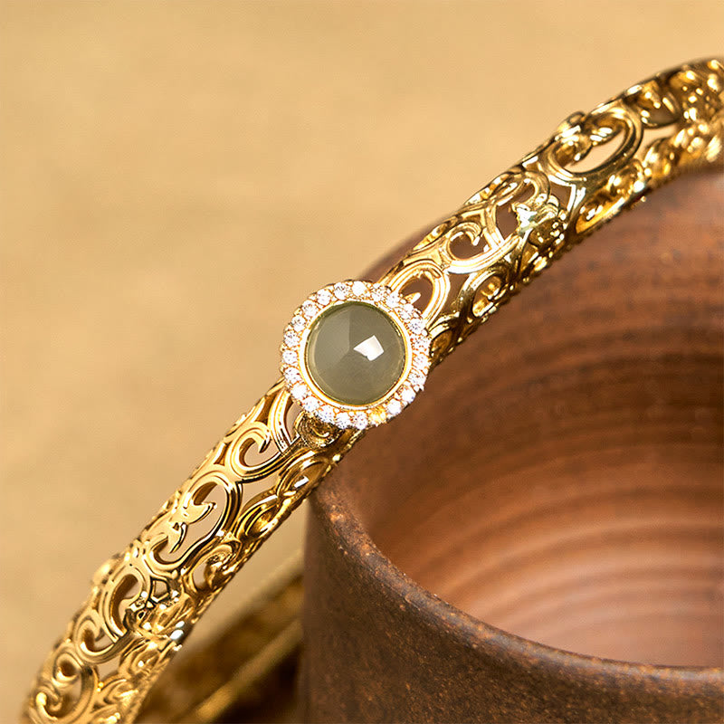 Buddha Stones Cloud Pattern Jade Copper Luck Bracelet Bangle 2.36 IN (60 MM)