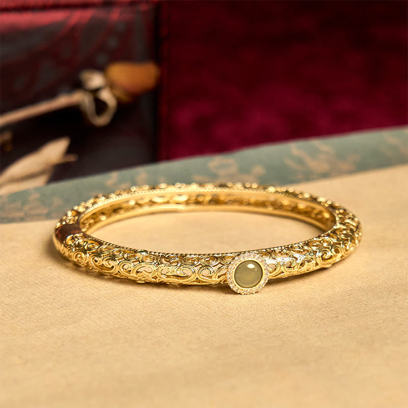 Buddha Stones Cloud Pattern Jade Copper Luck Bracelet Bangle 2.36 IN (60 MM)