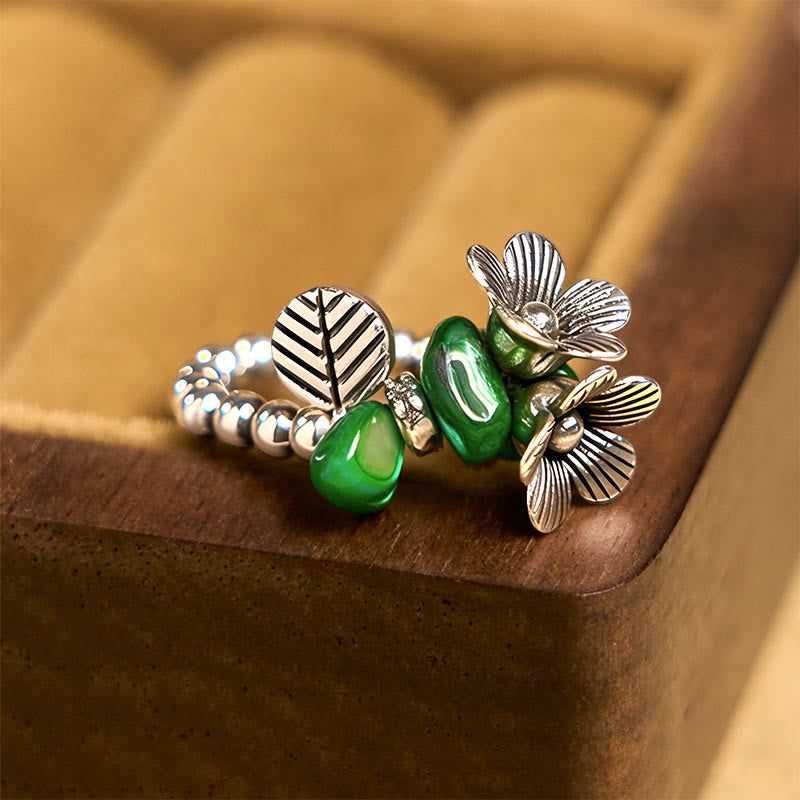 Buddha Stones Flower Pattern Copper Alloy Luck Elastic Rope Ring