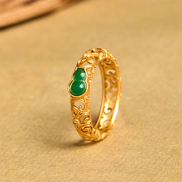 FREE Today: Strength and Wealth Vintage Gourd Green Chalcedony Copper Alloy Ring