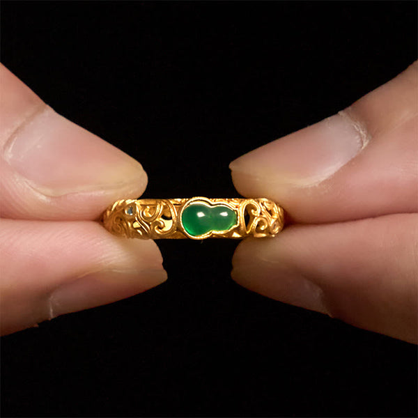 FREE Today: Strength and Wealth Vintage Gourd Green Chalcedony Copper Alloy Ring