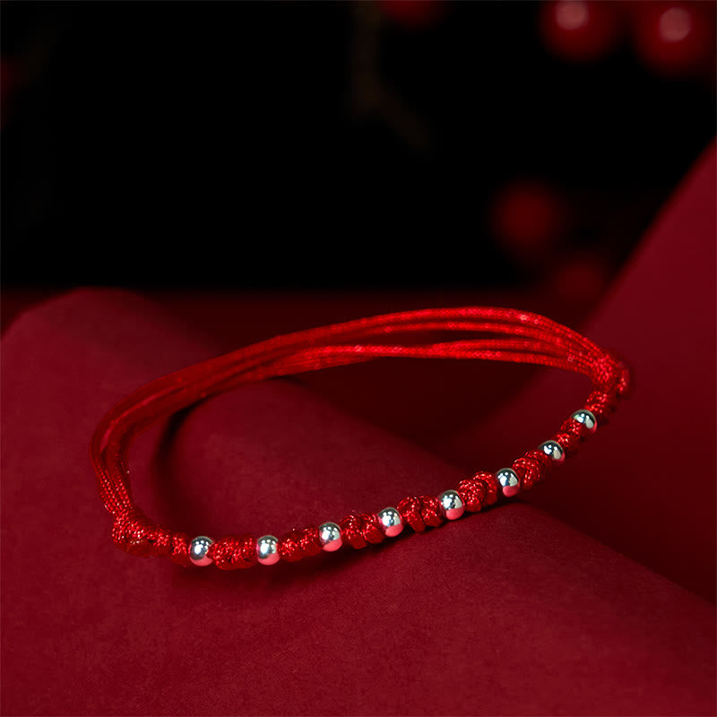 Buddha Stones 925 Sterling Silver Beads Red String Adjustable Luck Bracelet