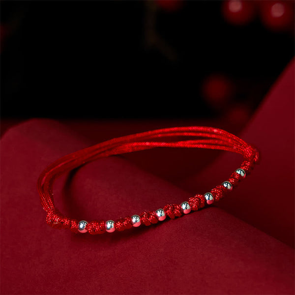 Buddha Stones 925 Sterling Silver Beads Red String Adjustable Luck Bracelet
