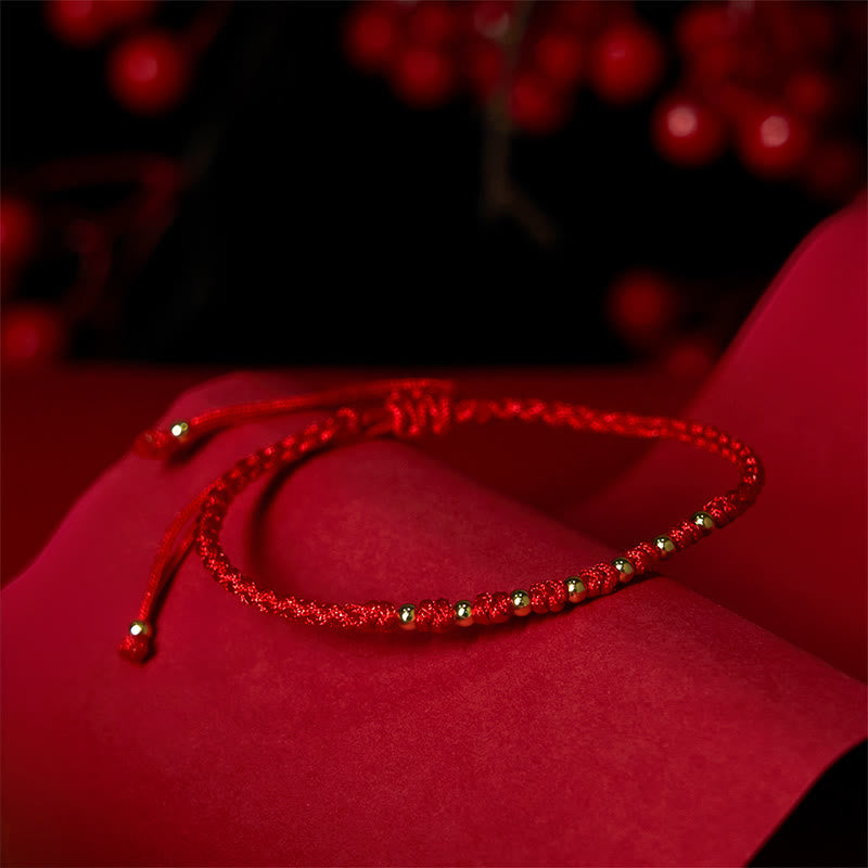 Buddha Stones 925 Sterling Silver Plated Gold Beads Red String Braided Protection Bracelet