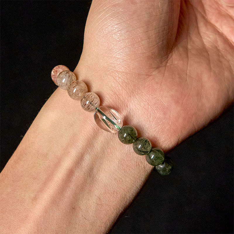 Buddha Stones Natural Green Rutilated Quartz Super Seven Crystal Wealth Bracelet