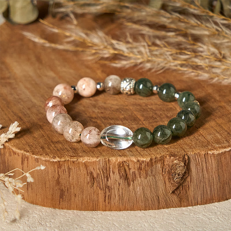 Buddha Stones Natural Green Rutilated Quartz Super Seven Crystal Wealth Bracelet