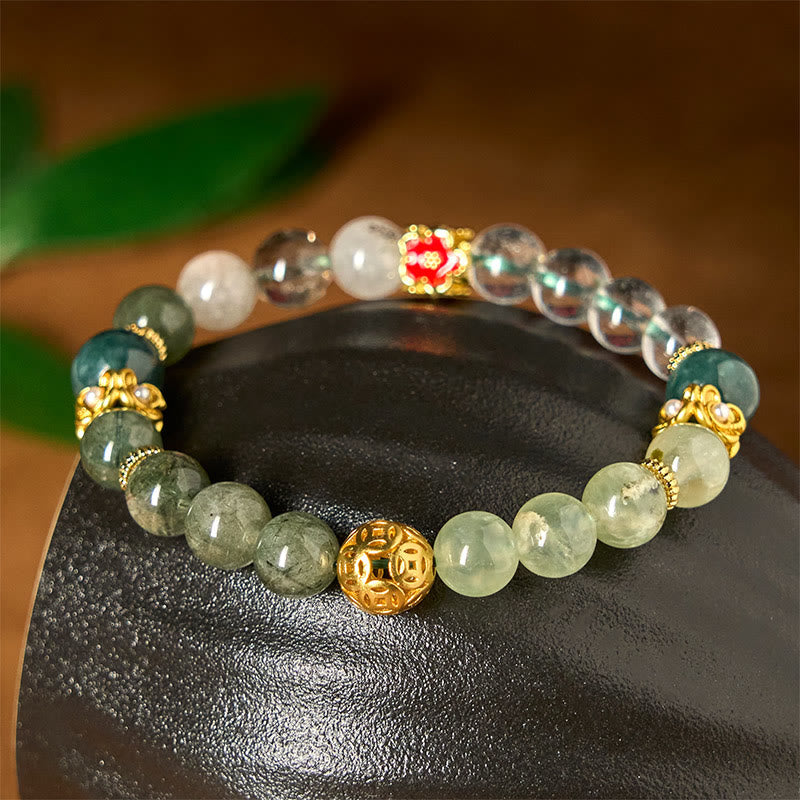 Buddha Stones Natural Green Phantom White Crystal Jade Beads Lucky Bracelet
