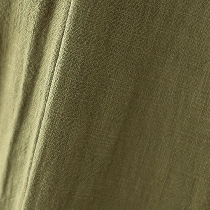 Buddha Stones Commute Button Design Women's Cotton Linen Elastic Waistband Pants With Pockets