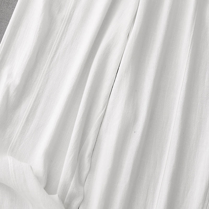 Buddha Stones Casual Pure Color Drawstring Simple Design Women's Cotton Pants With Pockets