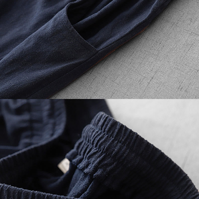 Buddha Stones Casual Pure Color Drawstring Simple Design Women's Cotton Pants With Pockets