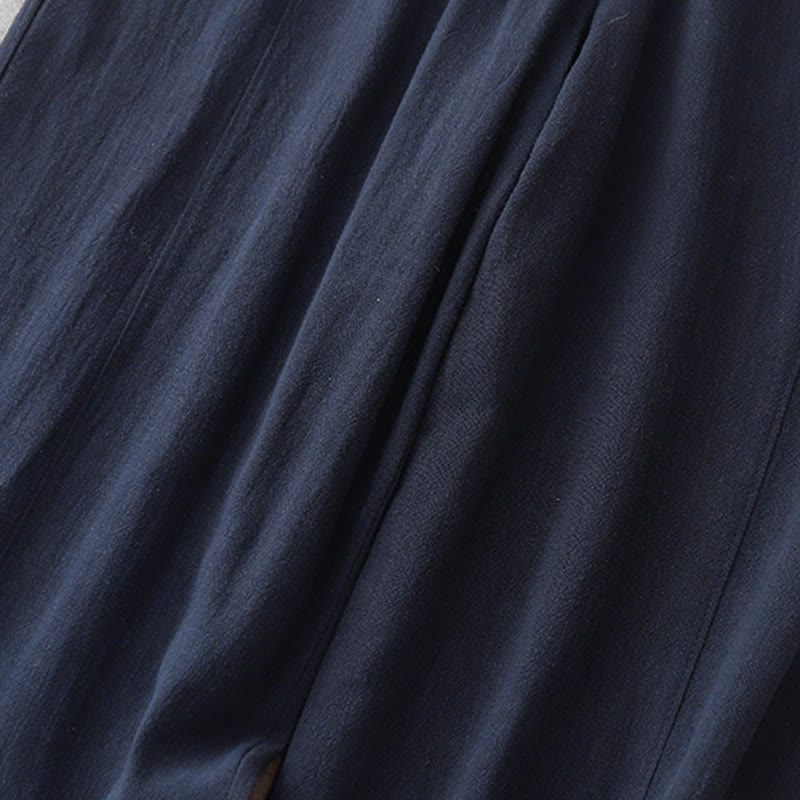 Buddha Stones Casual Pure Color Drawstring Simple Design Women's Cotton Pants With Pockets