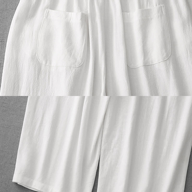 Buddha Stones Casual Pure Color Drawstring Simple Design Women's Cotton Pants With Pockets