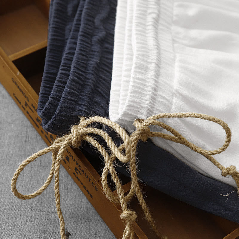 Buddha Stones Casual Pure Color Drawstring Simple Design Women's Cotton Pants With Pockets