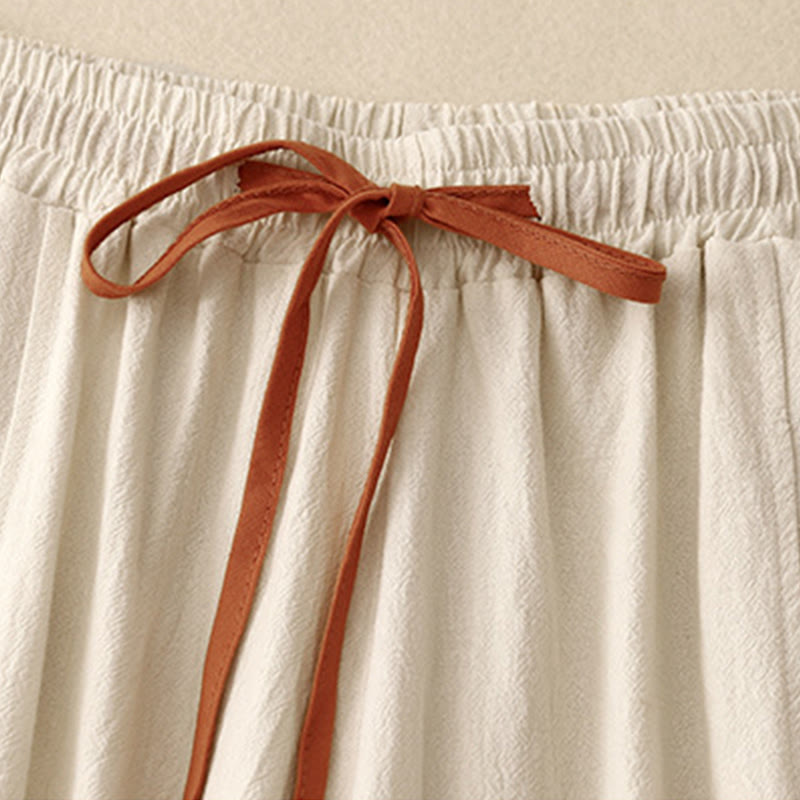 Buddha Stones Casual Side Slits Design Cotton Women's Wide Leg 7-8 Length Pants With Pockets