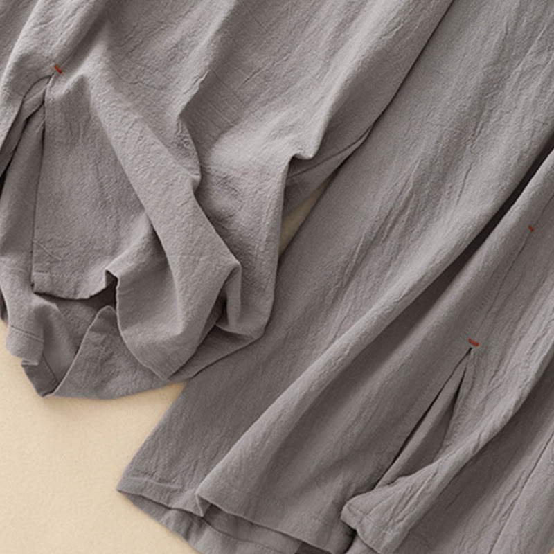 Buddha Stones Casual Side Slits Design Cotton Women's Wide Leg 7-8 Length Pants With Pockets