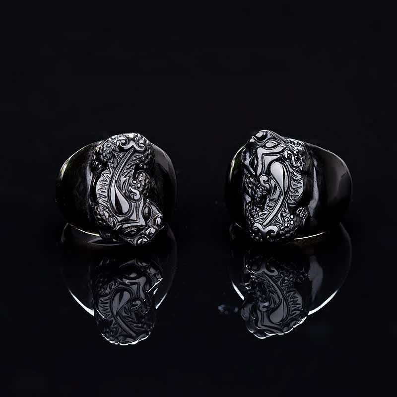 Buddha Stones FengShui PiXiu Black Obsidian Strength Ring