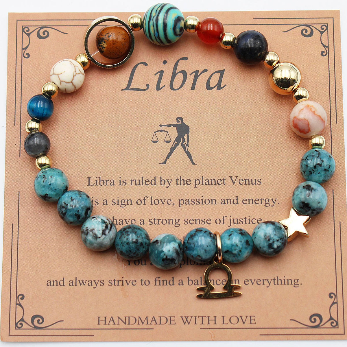 Cosmic Orbit Zodiac Bracelet – 8 Planets & 12 Constellations Natural Stone Edition