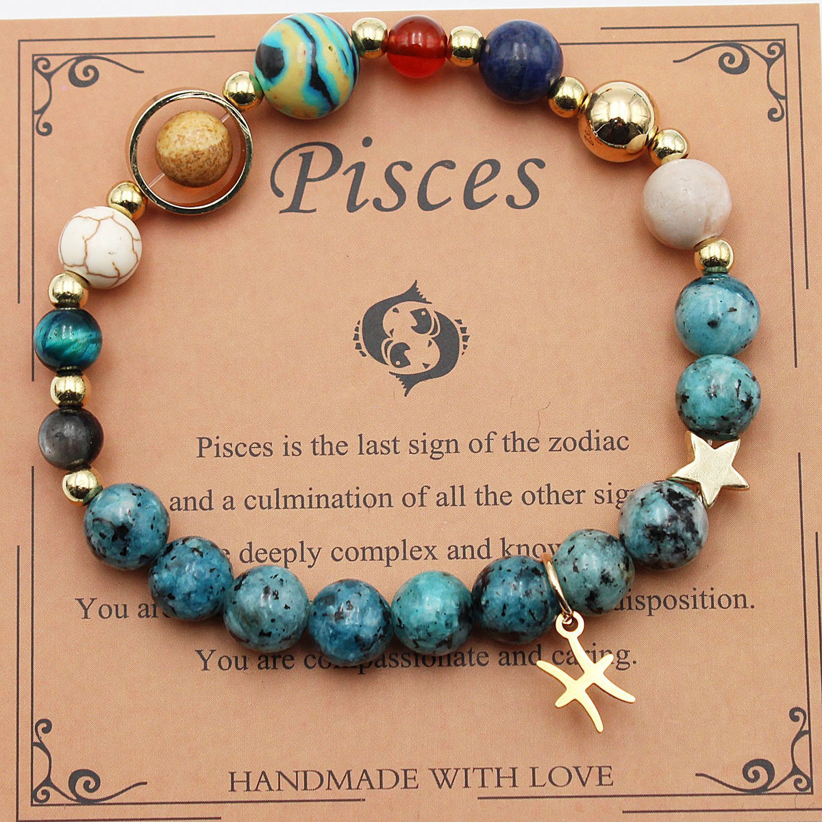 Cosmic Orbit Zodiac Bracelet – 8 Planets & 12 Constellations Natural Stone Edition