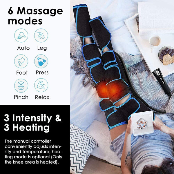 Cordless Air Compression Leg Massager with Heat for Knee Pain Relief and Circulation Support