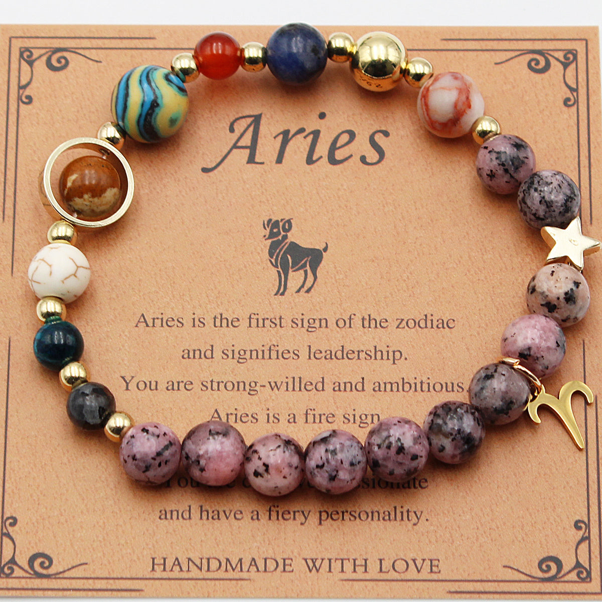 Cosmic Orbit Zodiac Bracelet – 8 Planets & 12 Constellations Natural Stone Edition