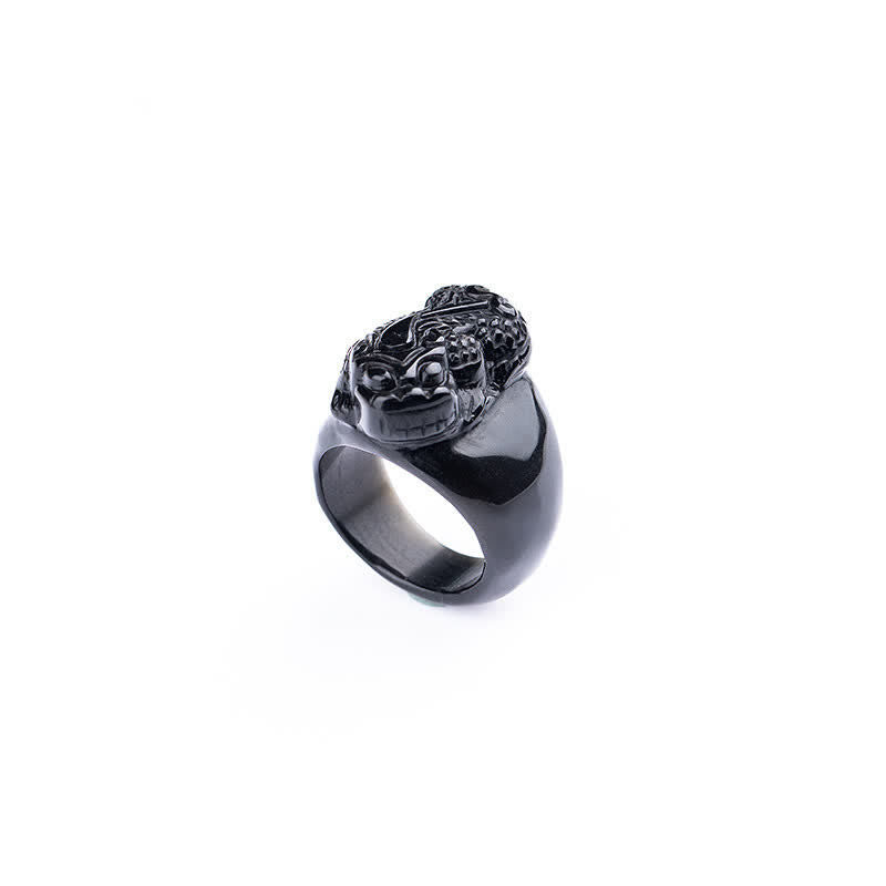 Buddha Stones FengShui PiXiu Black Obsidian Strength Ring