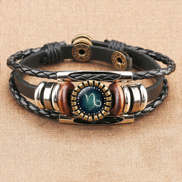 AstroWeave Multilayer Zodiac Leather Bracelet – Unisex Braided Edition